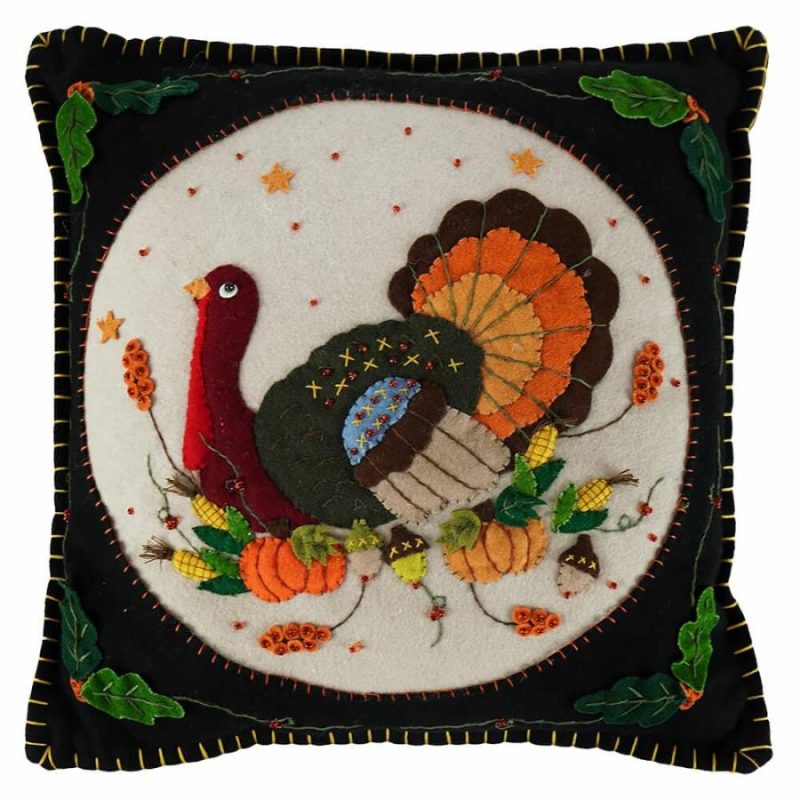 Harvest Turkey With Fall Gourds Pillow  |  Thanksgiving