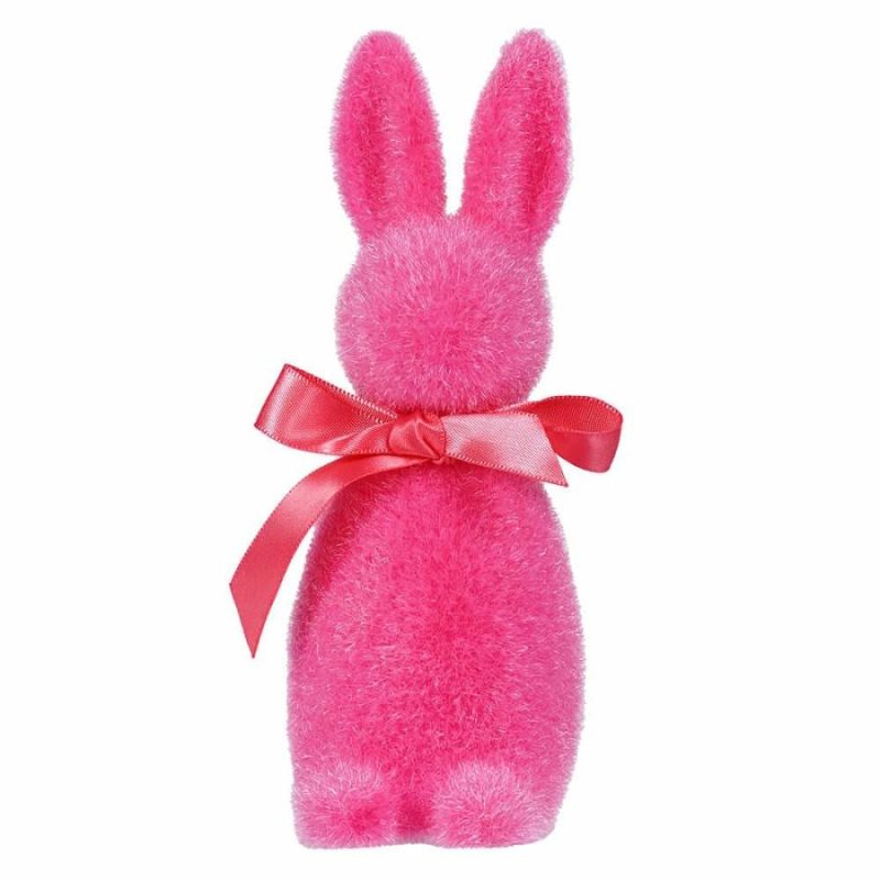 Hot Pink Flocked Button Nose Bunny  |  Easter