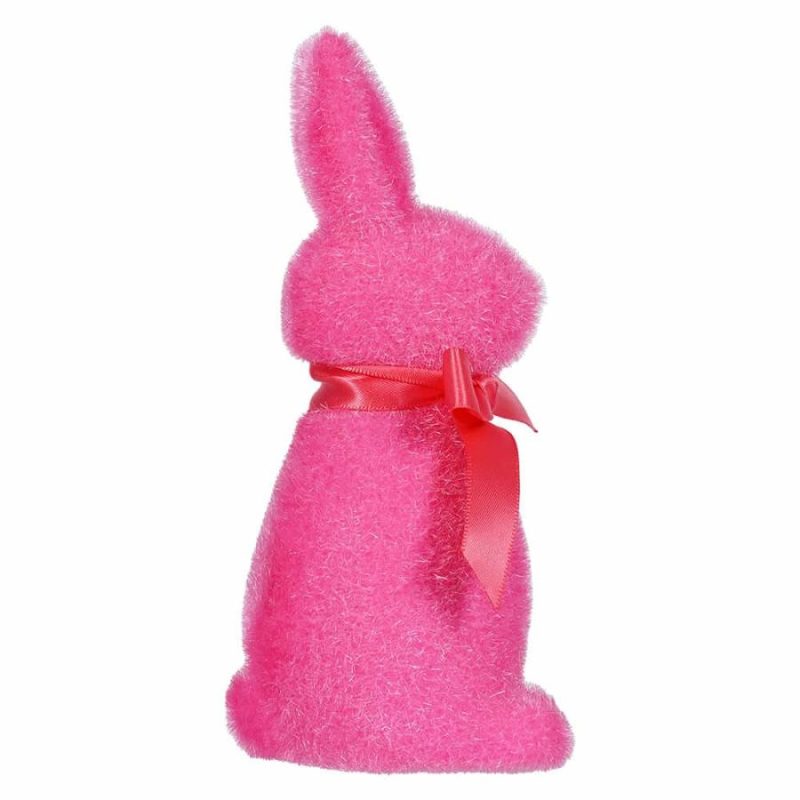 Hot Pink Flocked Button Nose Bunny  |  Easter