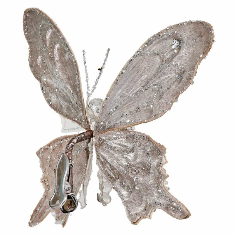 Icy Platinum Glittered & Jeweled Butterfly Clip Ornament  |  Easter