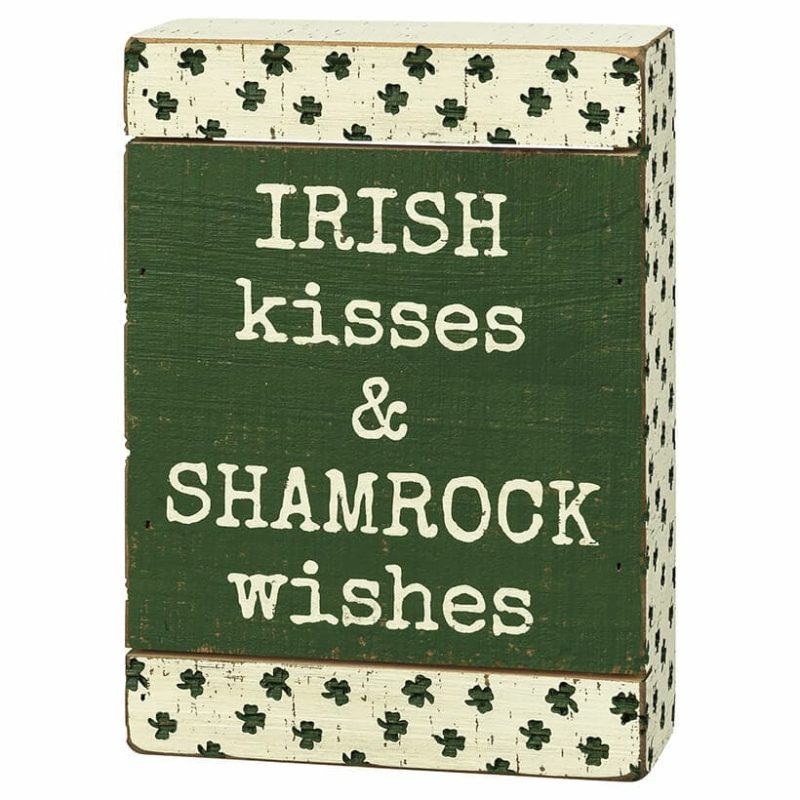 Irish Kisses & Shamrock Wishes Slat Box Sign  |  St. Patrick’s Day