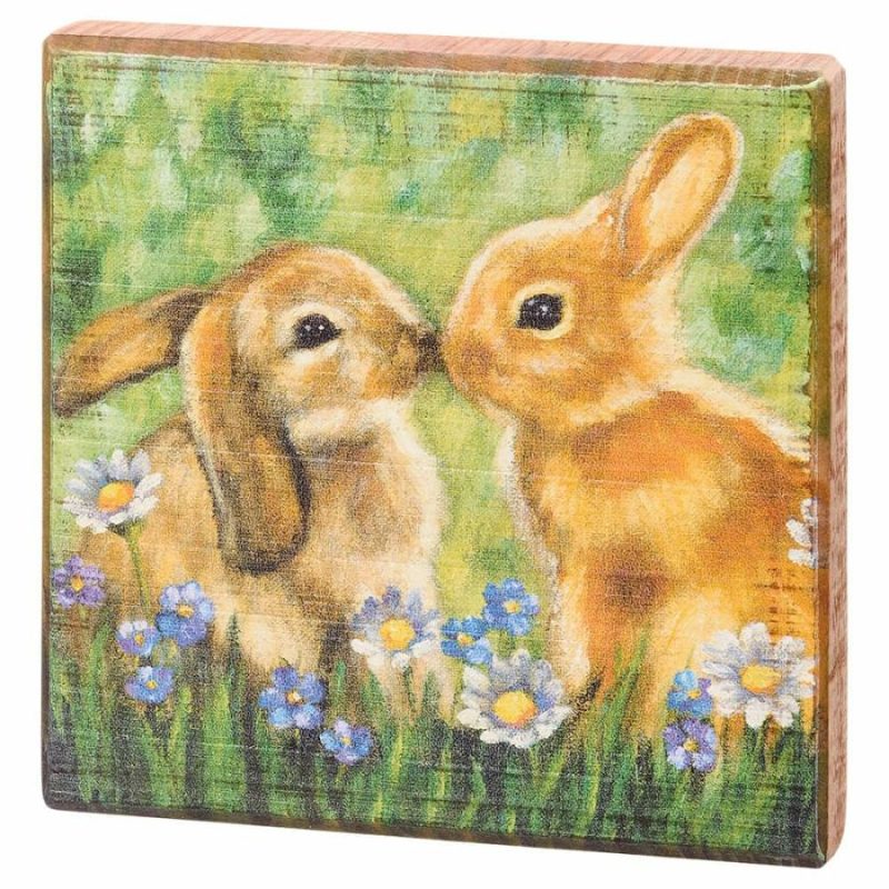 Kissing Bunnies Block Sign  |  Easter