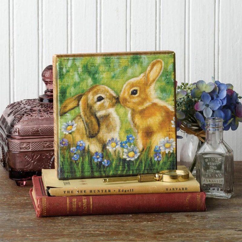 Kissing Bunnies Block Sign  |  Easter