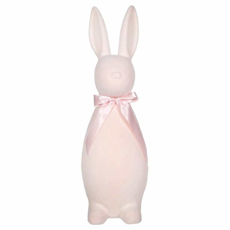 Light Pink Flocked Button Nosed Bunny  |  Easter