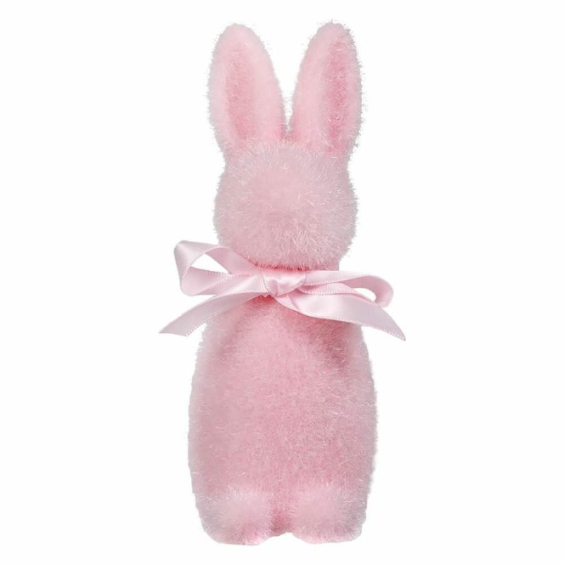 Light Pink Flocked Pastel Button Nose Bunny  |  Easter