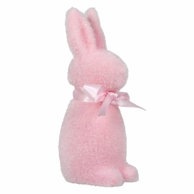 Light Pink Flocked Pastel Button Nose Bunny  |  Easter