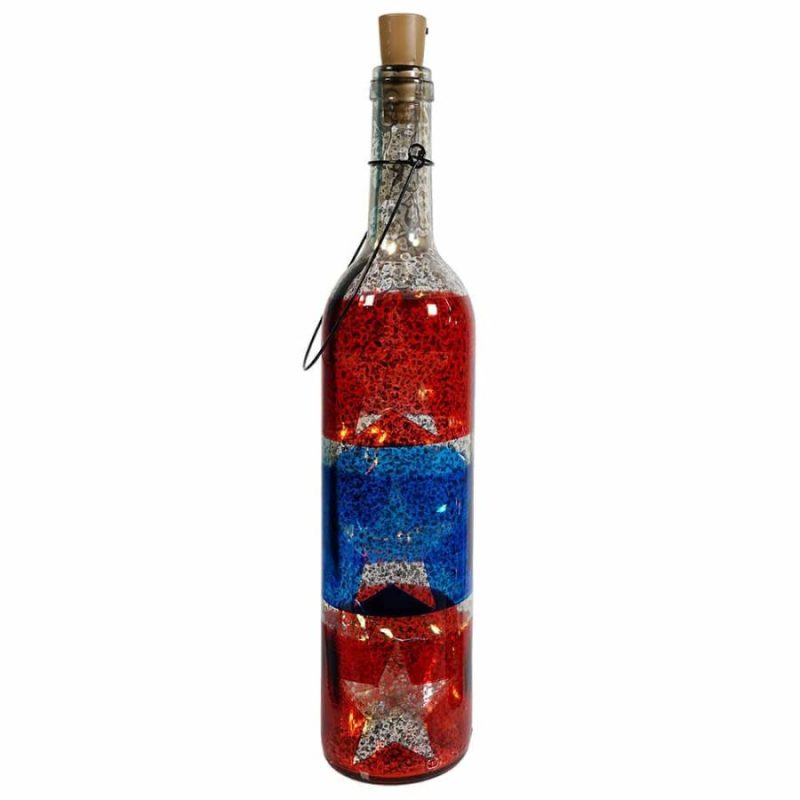 Lighted Americana Mercury Glass Bottle  |  Patriotic