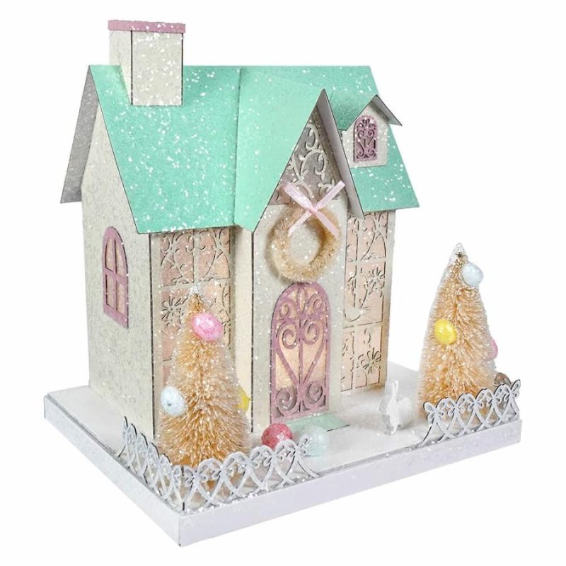 Lighted Green & Cream Pastel Easter House  |  Easter