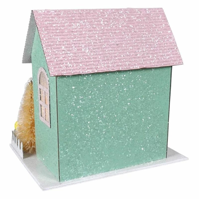 Lighted Green & Pink Pastel Easter House  |  Easter