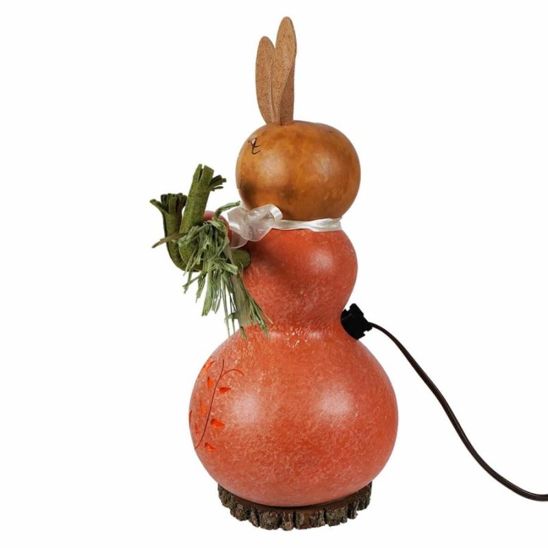 Lighted Orange Willow Bunny Gourd With Tulip Cutout Holding Carrot  |  Easter