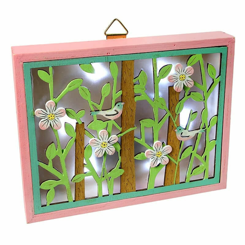 Lighted Pink Songbird Shadow Box  |  Easter