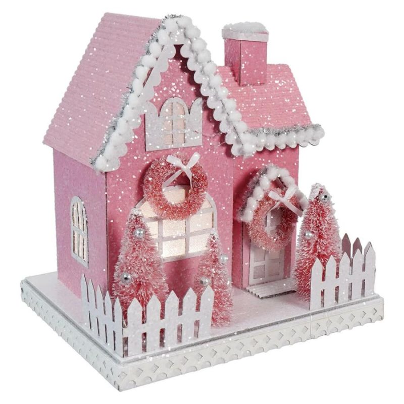 Lighted Pink Winter Village House  |  Christmas