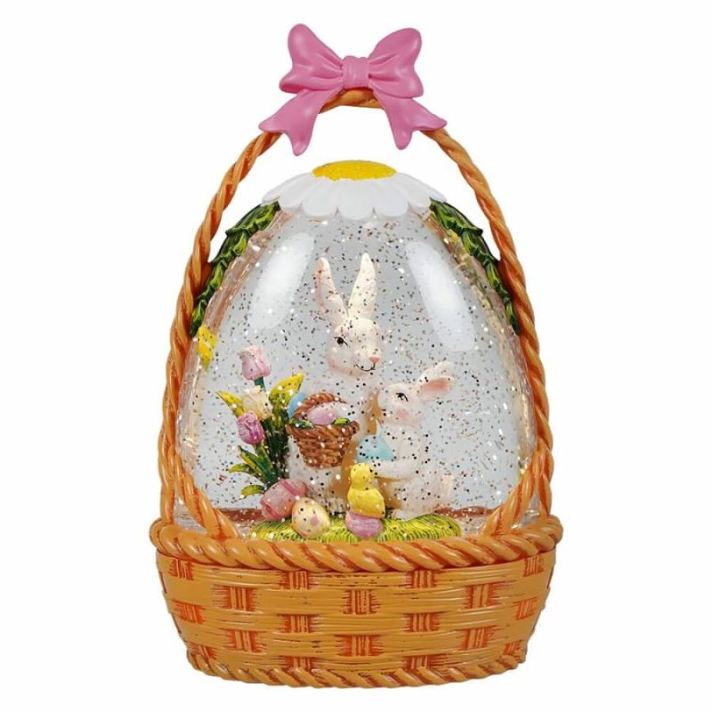 Lighted Spinning Easter Bunnies Basket Water Globe  |  Easter