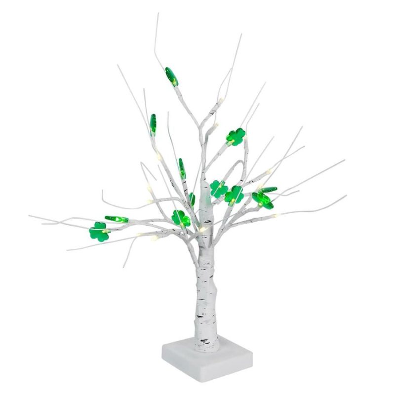 Lighted White St. Patrick’s Day Tree With Green Shamrock Led Lights  |  St. Patrick’s Day