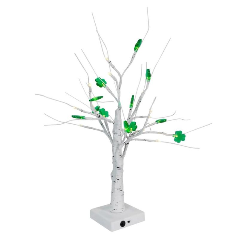 Lighted White St. Patrick’s Day Tree With Green Shamrock Led Lights  |  St. Patrick’s Day