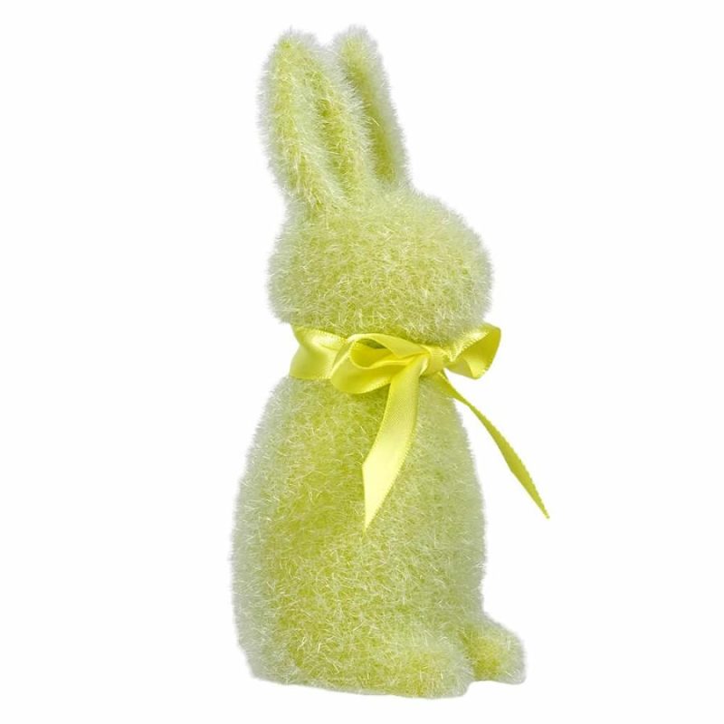 Lime Green Flocked Pastel Button Nose Bunny  |  Easter