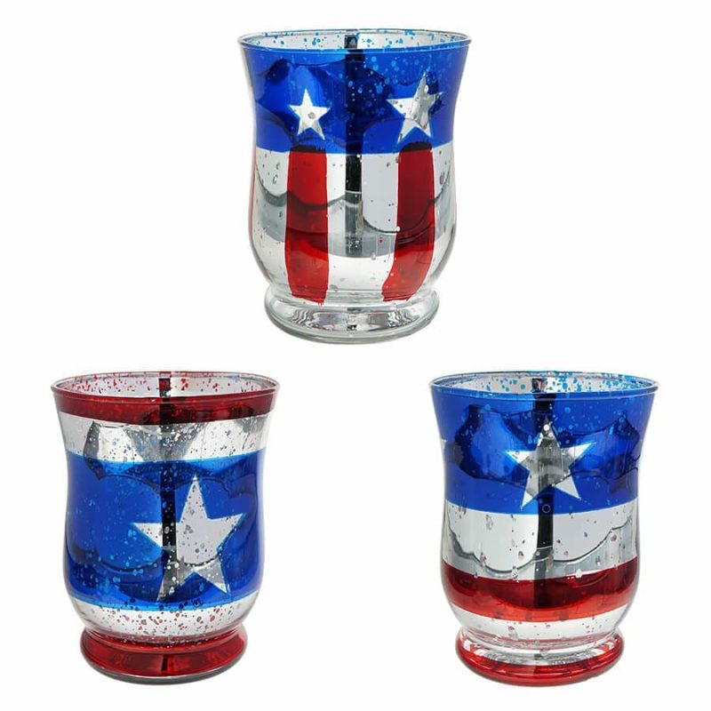 Mercury Americana Glass Hurricane Set/3  |  Patriotic