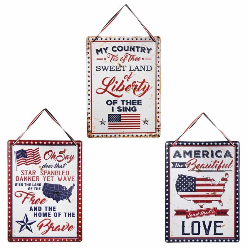 Metal Americana Wall Hanging Signs Set/3  |  Patriotic