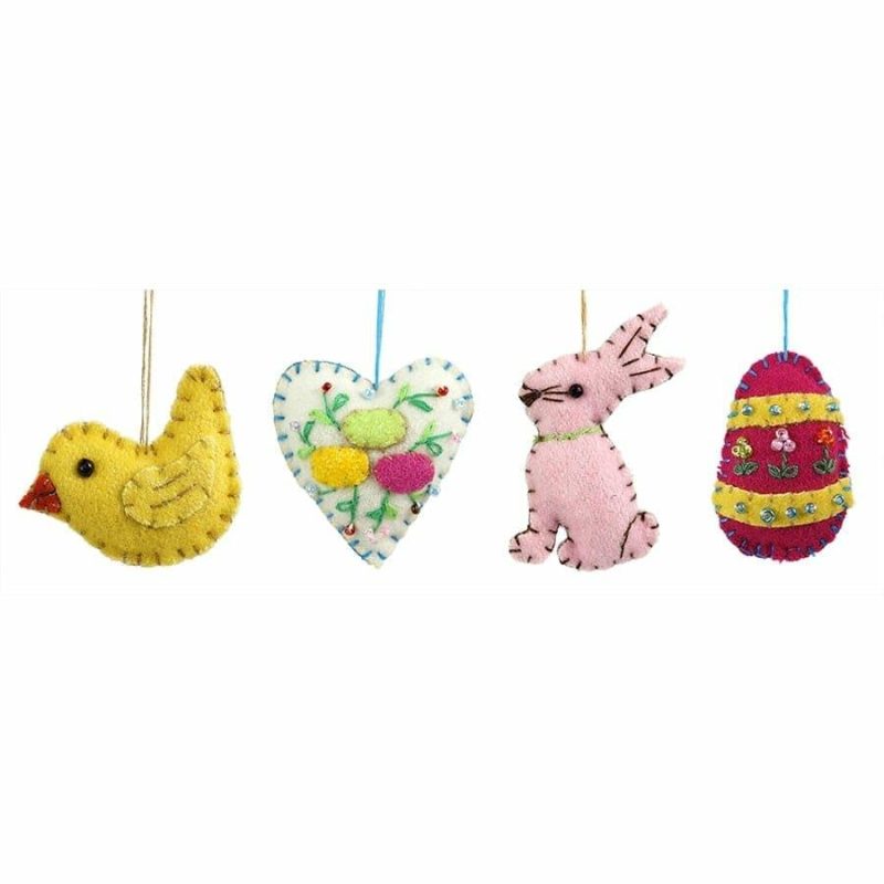 Mini Chick, Egg Heart, Bunny & Pink Egg Ornaments Set/4  |  Easter