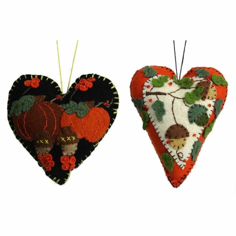 Mini Fall Heart Ornaments Set/2  |  Thanksgiving