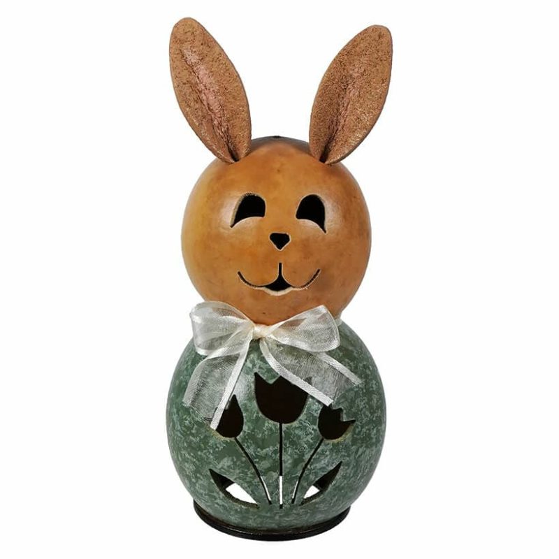 Miniature Green Willow Bunny Gourd With Tulip Cutout  |  Easter