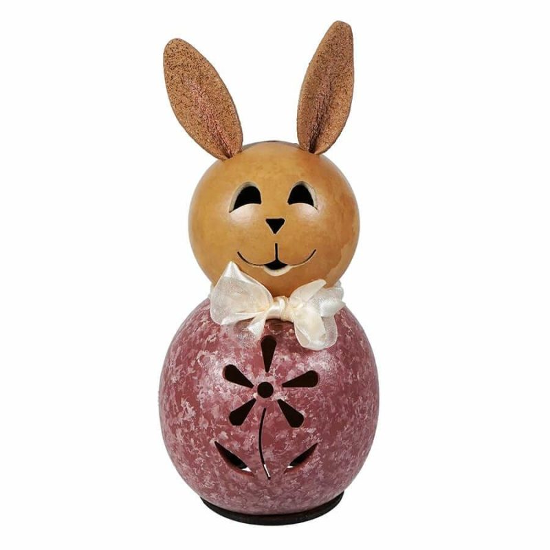 Miniature Pink Willow Bunny Gourd With Flower Cutout  |  Easter