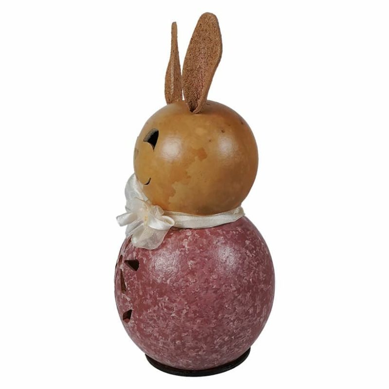 Miniature Pink Willow Bunny Gourd With Flower Cutout  |  Easter