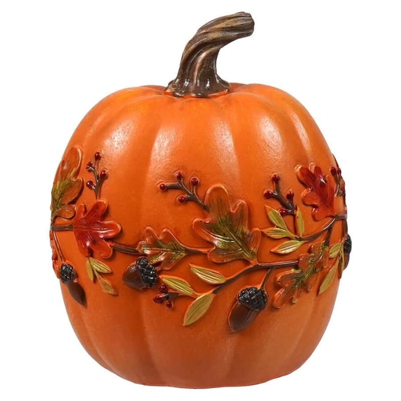 Orange Fall Leaf & Acorn Design Resin Harvest Pumpkin  |  Thanksgiving