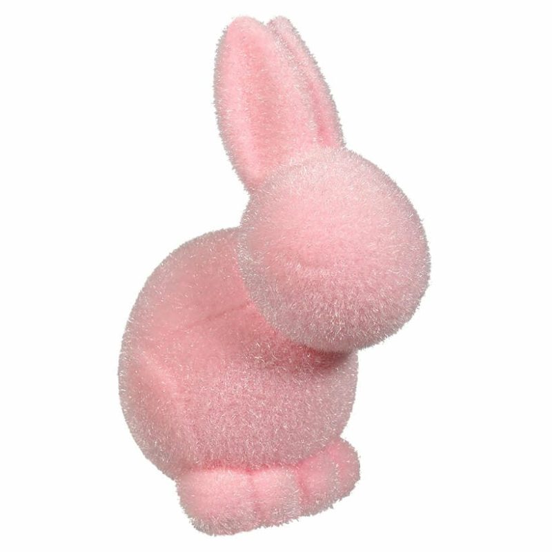 Pastel Pink Flocked Seated Bunny  |  Easter