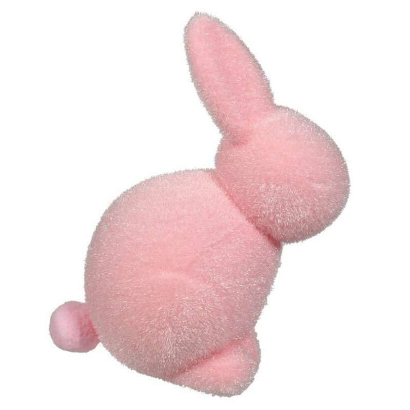 Pastel Pink Flocked Seated Bunny  |  Easter