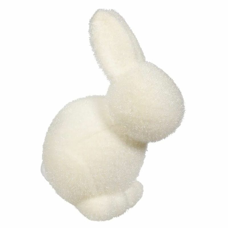 Pastel White Flocked Seated Bunny  |  Easter