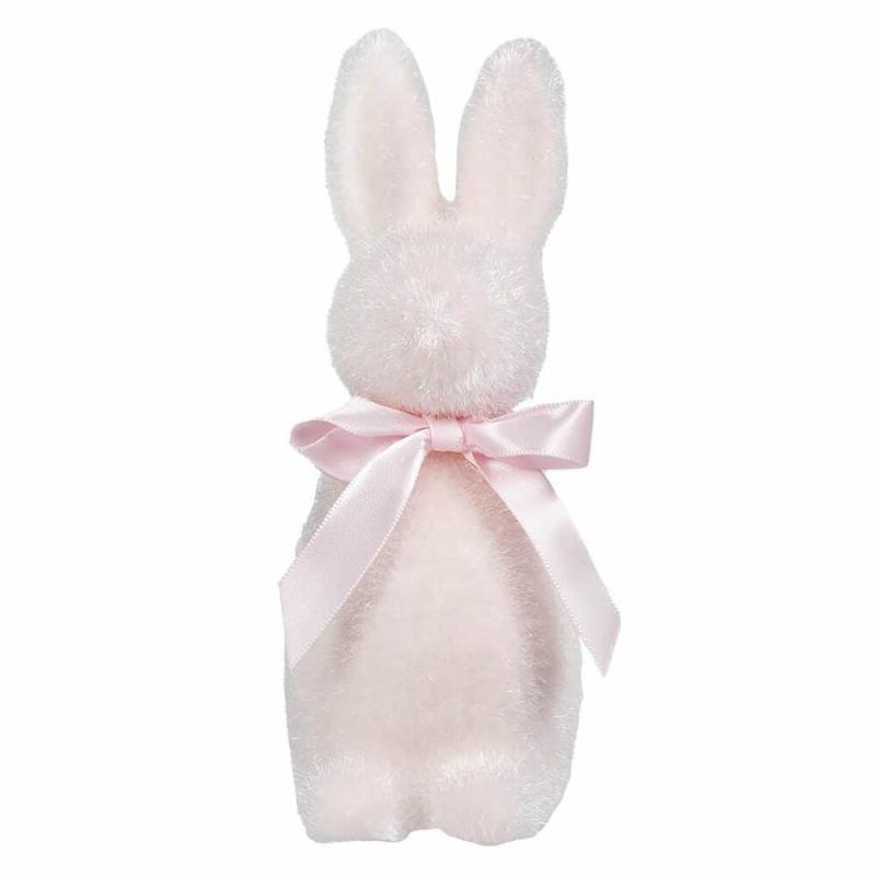 Pink Flocked Button Nose Bunny  |  Easter