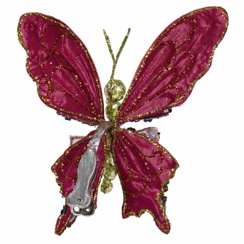 Pink & Green Multicolored Jeweled & Glittered Butterfly Clip Ornament  |  Easter