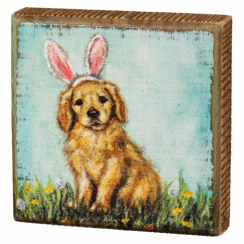 Puppy With Rabbit Ears Block Sign  |  Easter