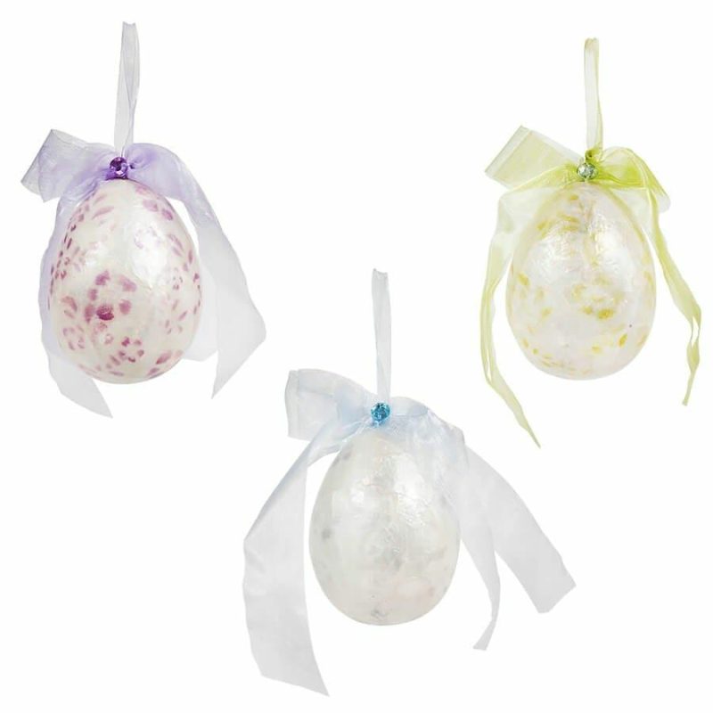 Purple, Green & Blue Toile Egg Ornaments Set/3  |  Easter