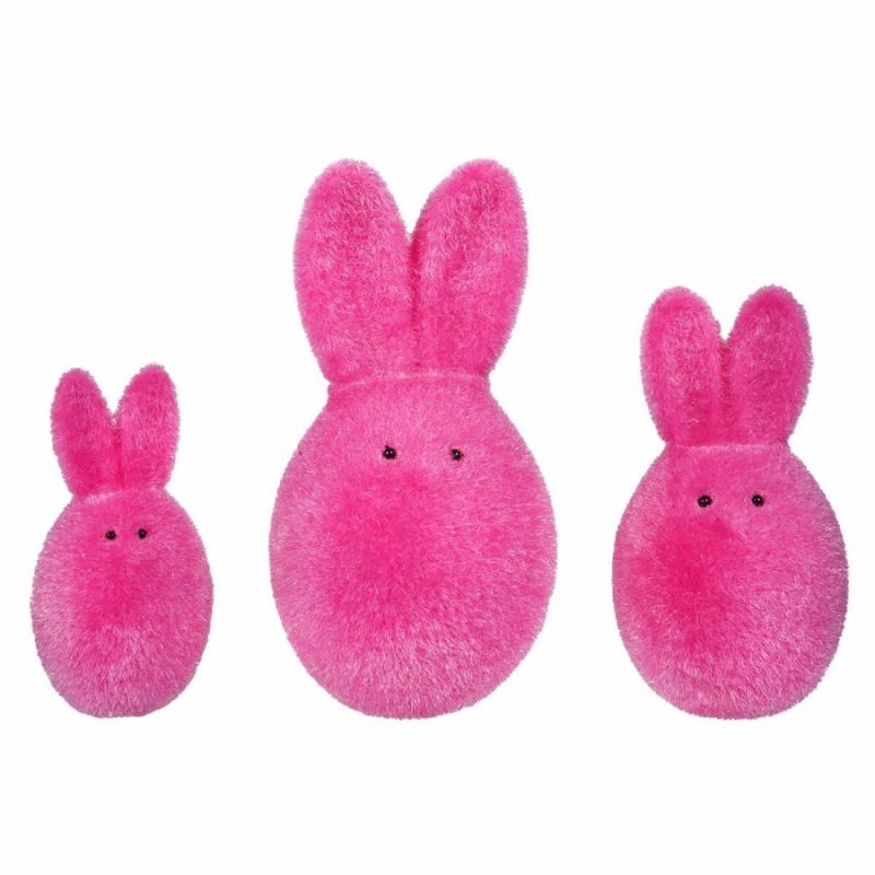 Raspberry Flocked Bunny Eggs Set/3  |  Easter