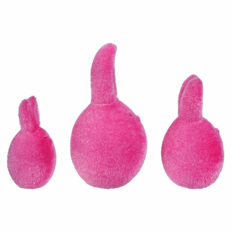 Raspberry Flocked Bunny Eggs Set/3  |  Easter