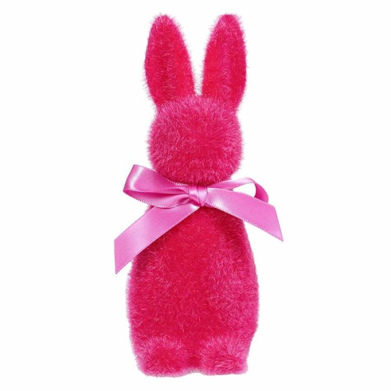 Raspberry Flocked Button Nose Bunny  |  Easter