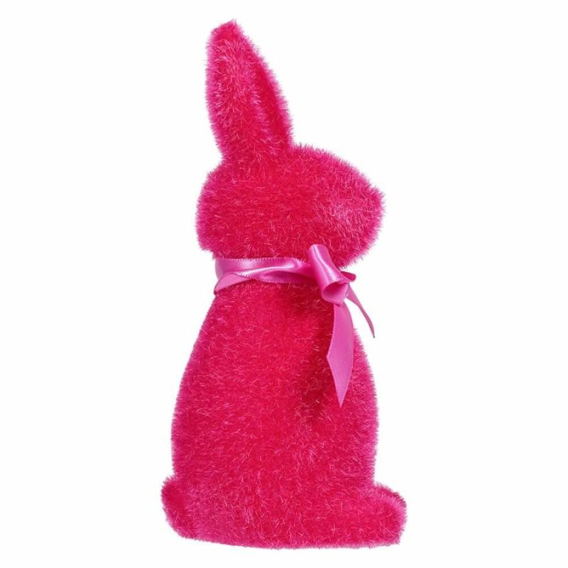 Raspberry Flocked Button Nose Bunny  |  Easter