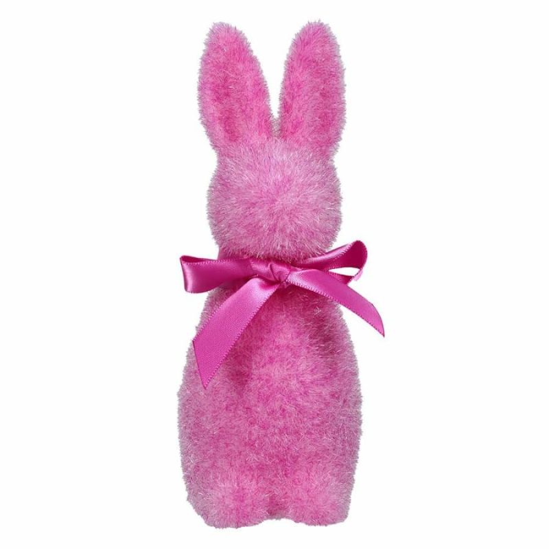 Raspberry Flocked Pastel Button Nose Bunny  |  Easter