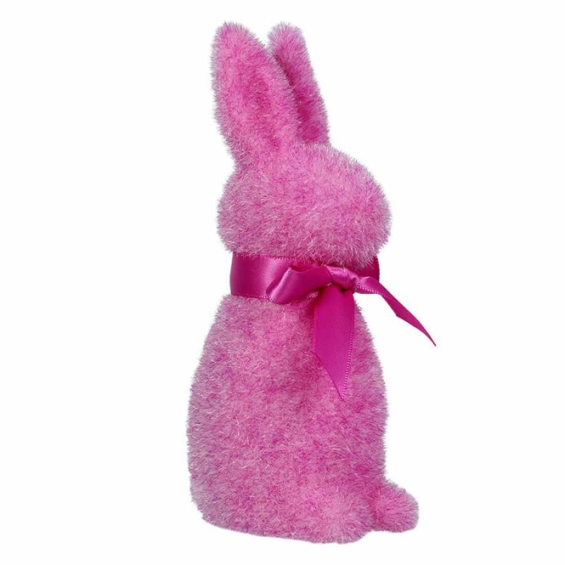 Raspberry Flocked Pastel Button Nose Bunny  |  Easter