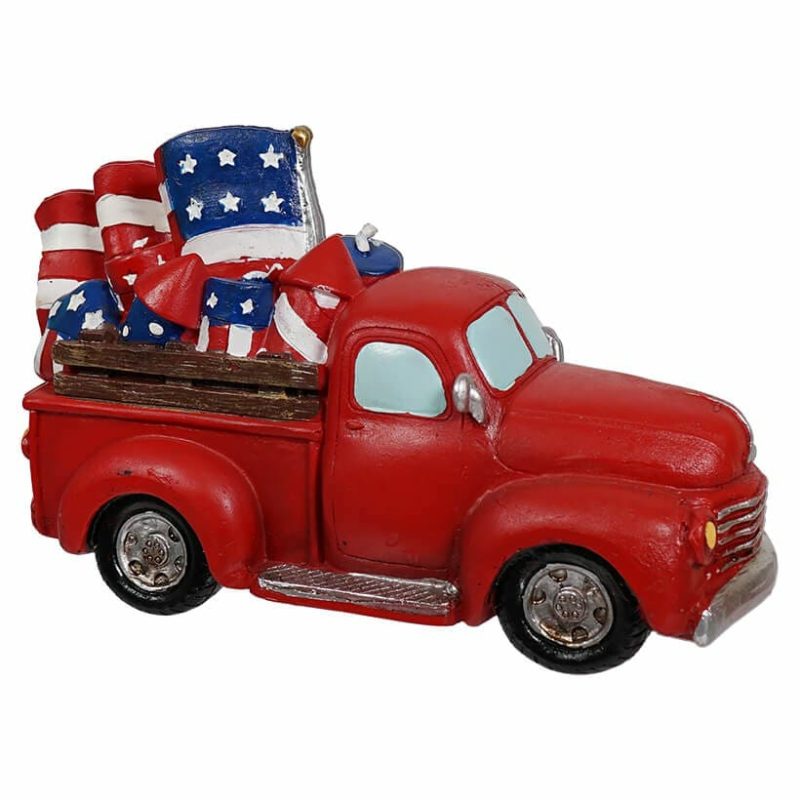 Red Americana Truck With Fireworks & Waving Flag  |  Patriotic