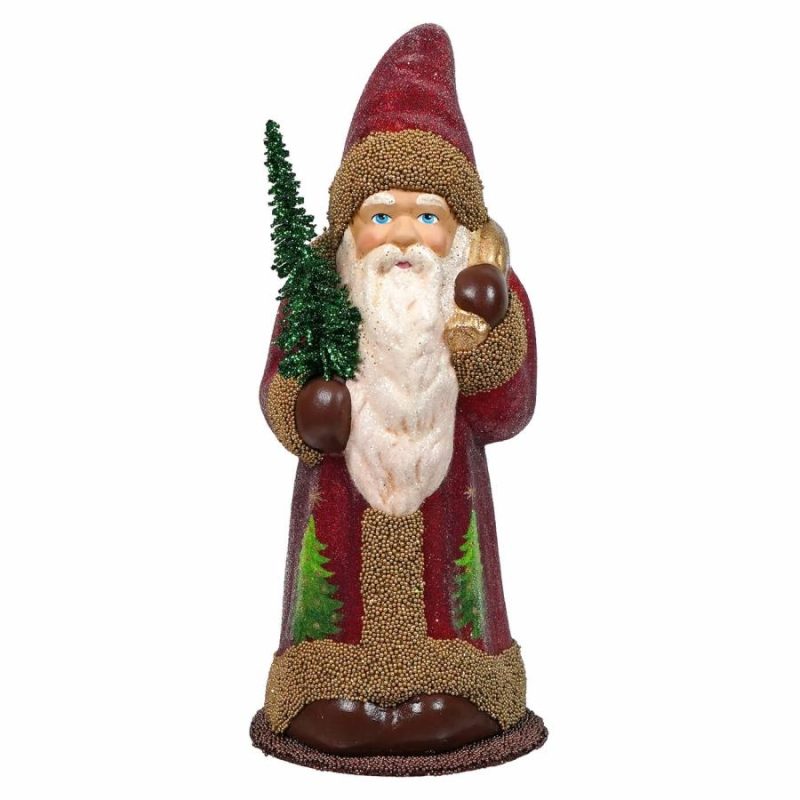 Red & Gold Beaded Coat Santa With Christmas Tree Detail  |  Christmas