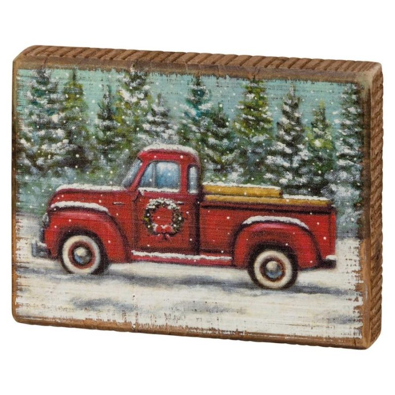 Red Truck Block Sign  |  Christmas