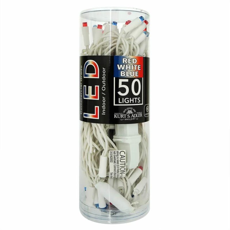 Red, White & Blue Frost 50 Led Light Strand  |  Patriotic