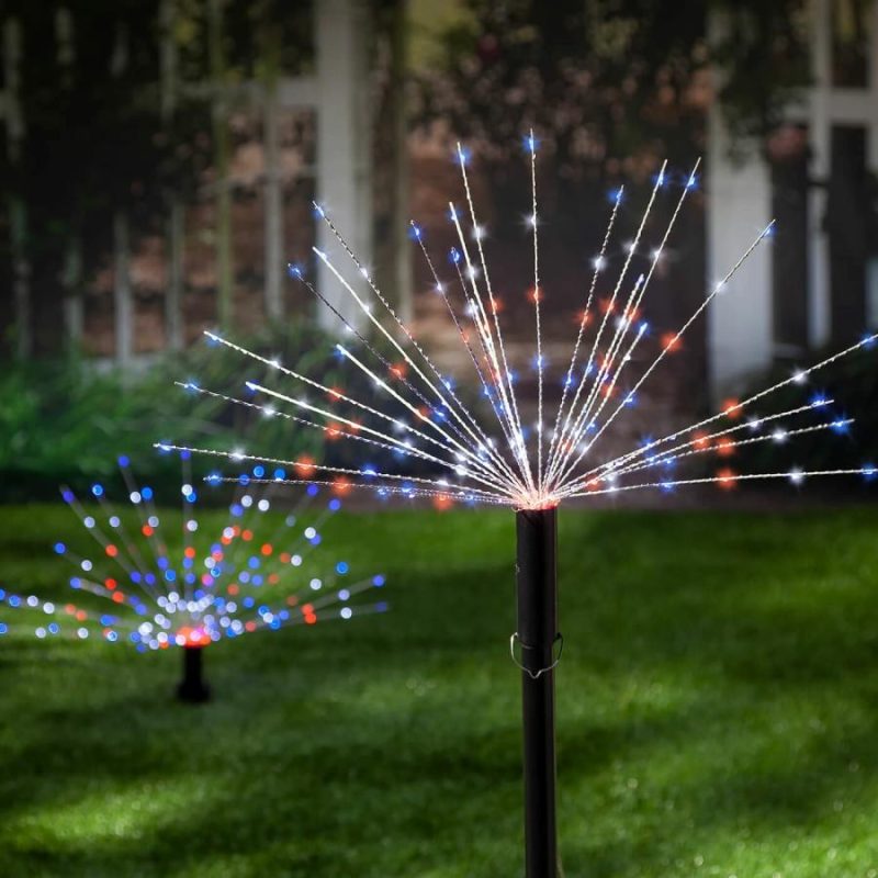 Red, White & Blue Led Starburst Light Stake With 3 Functions  |  Patriotic