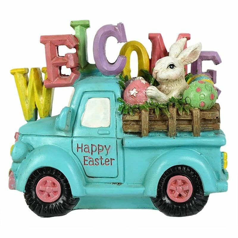 Resin Blue Truck With Welcome Sign  |  Easter