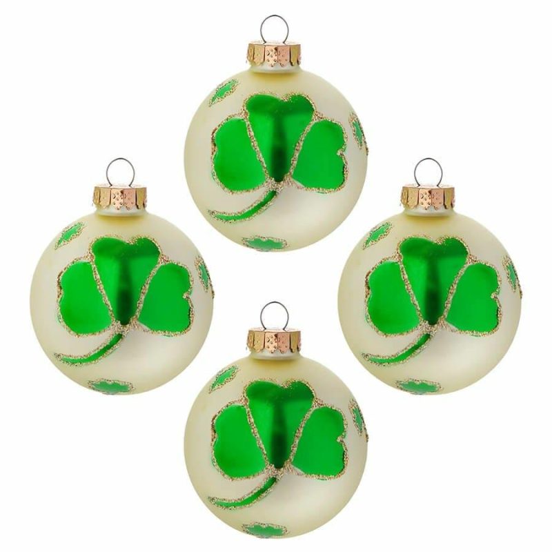 Shamrock Design Glass Ball Ornaments Box/4  |  St. Patrick’s Day