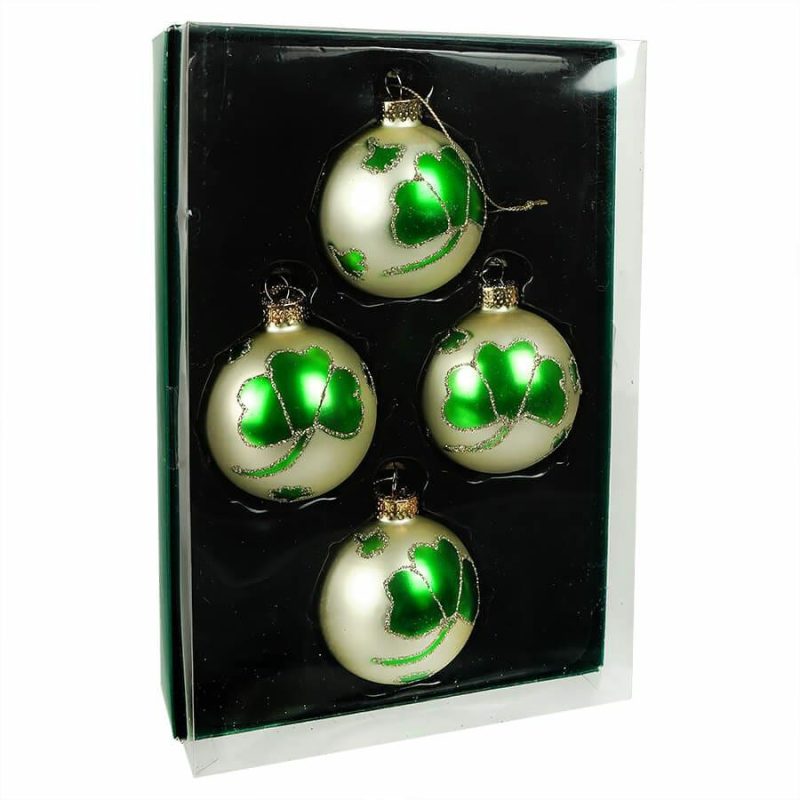 Shamrock Design Glass Ball Ornaments Box/4  |  St. Patrick’s Day