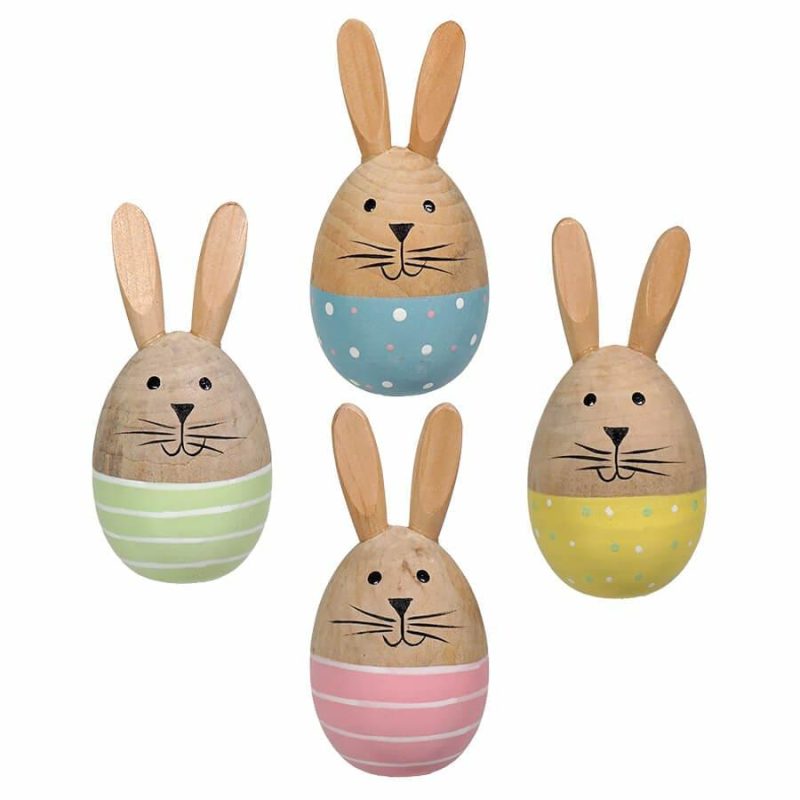 Smiling Wooden Egg Bunnies Set/4  |  Easter